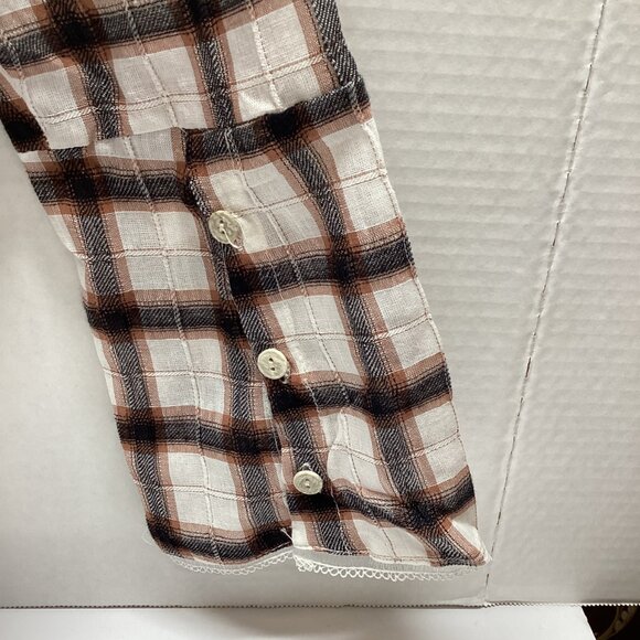 POL MEDIUM BROWN PLAID BUTTON DOWN SHIRT 100% COTTON LIGHTWEIGHT NIP - Picture 5 of 9